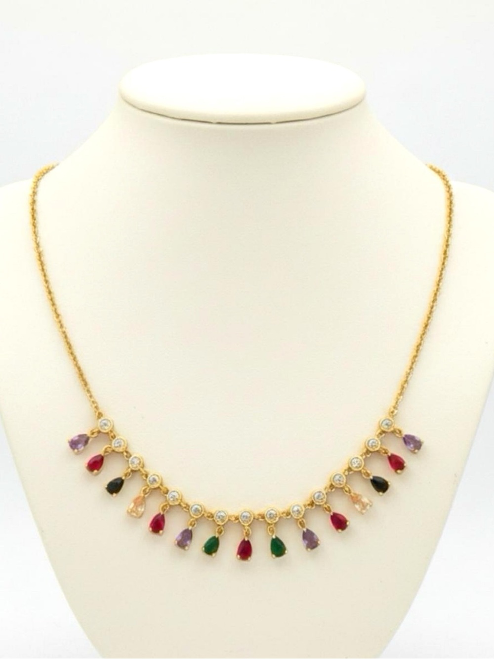 Multicolor CZ Water Drop Necklace – 18K Gold Plated Dainty Fringe Statement